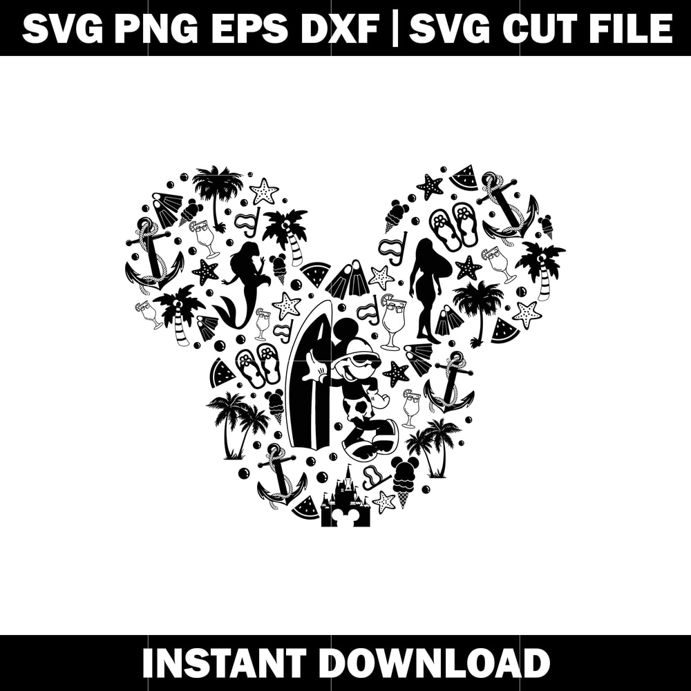 Mickey Mouse Head With Characters Disney svg