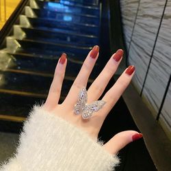 trendy shining butterfly adjustable opening ring for women