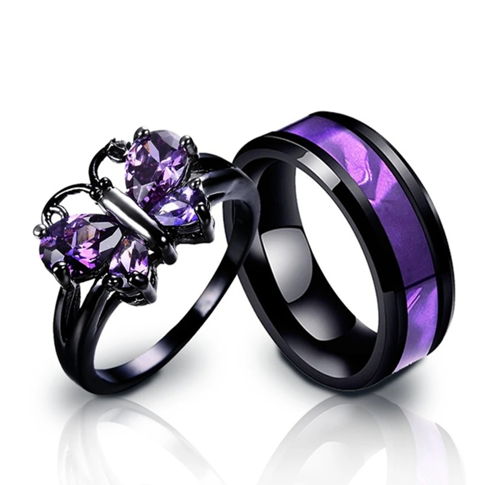 Fashion Elegant Ladies Butterfly Rings and Titanium Steel Rings Men's Couple Rings Promise Rings-1.jpg