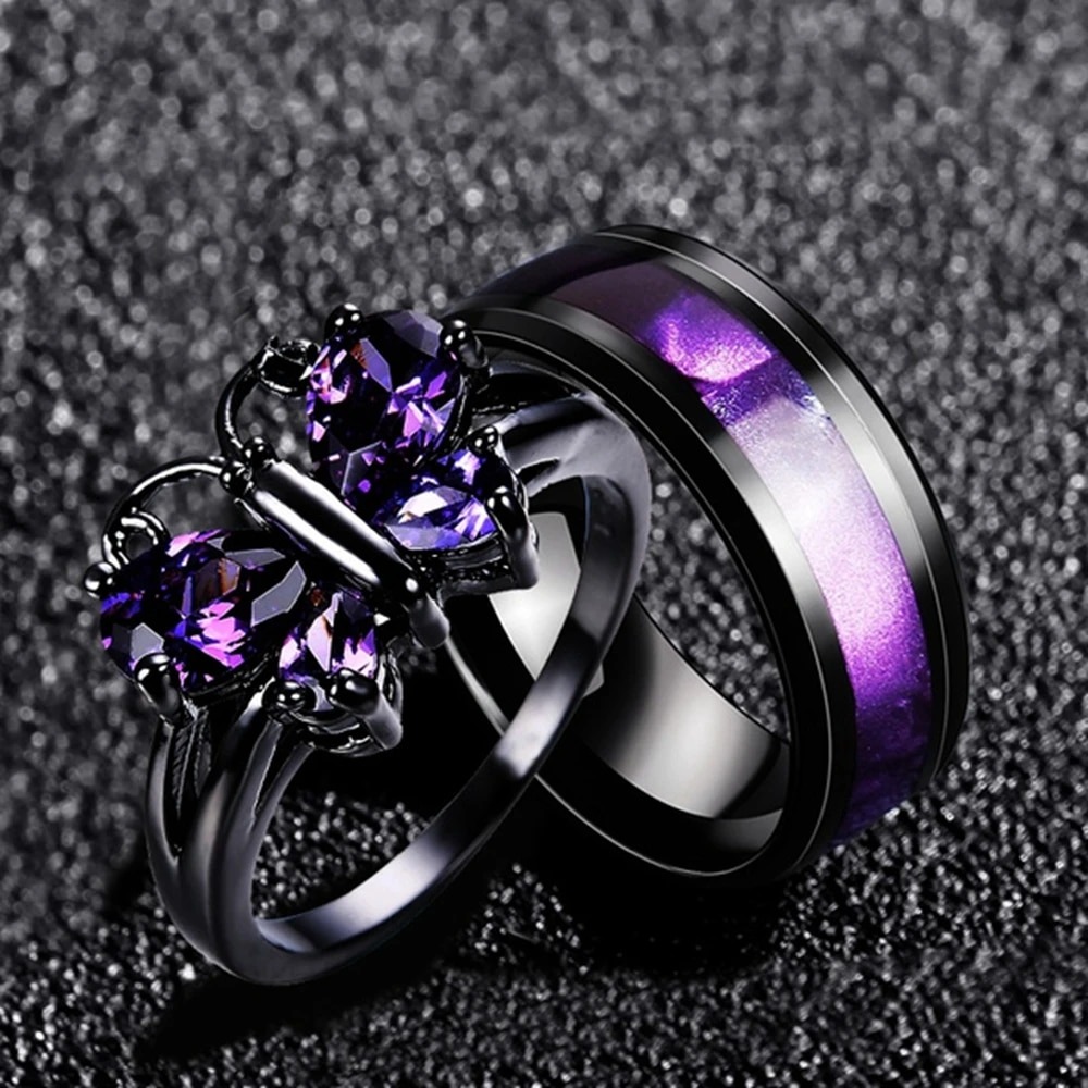 Fashion Elegant Ladies Butterfly Rings and Titanium Steel Rings Men's Couple Rings Promise Rings.jpg