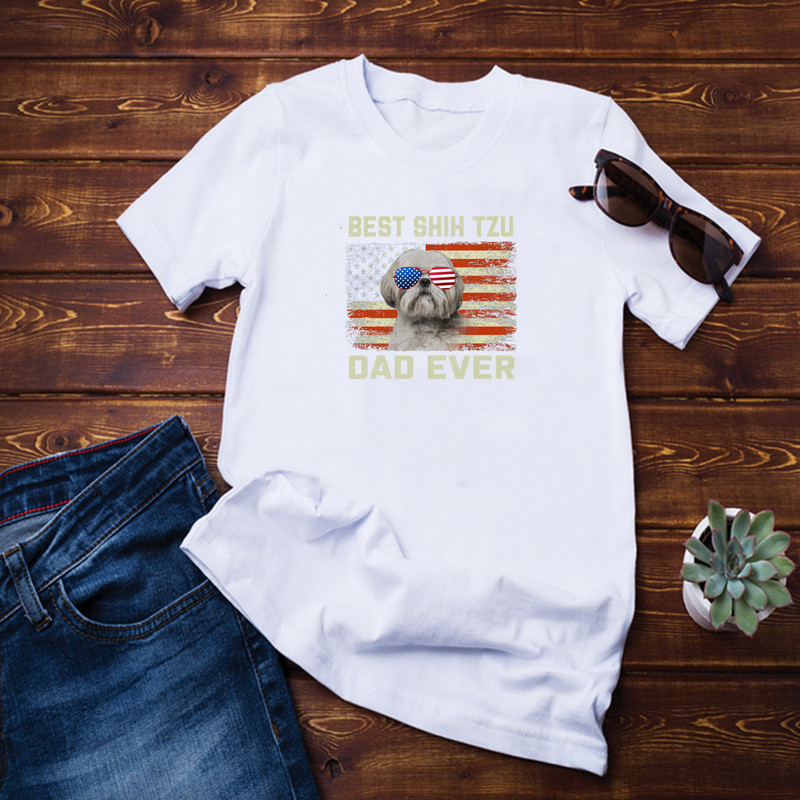Mens Best Shih Tzu Dad Ever Tshirt Dog Lover American Flag Shirt.png