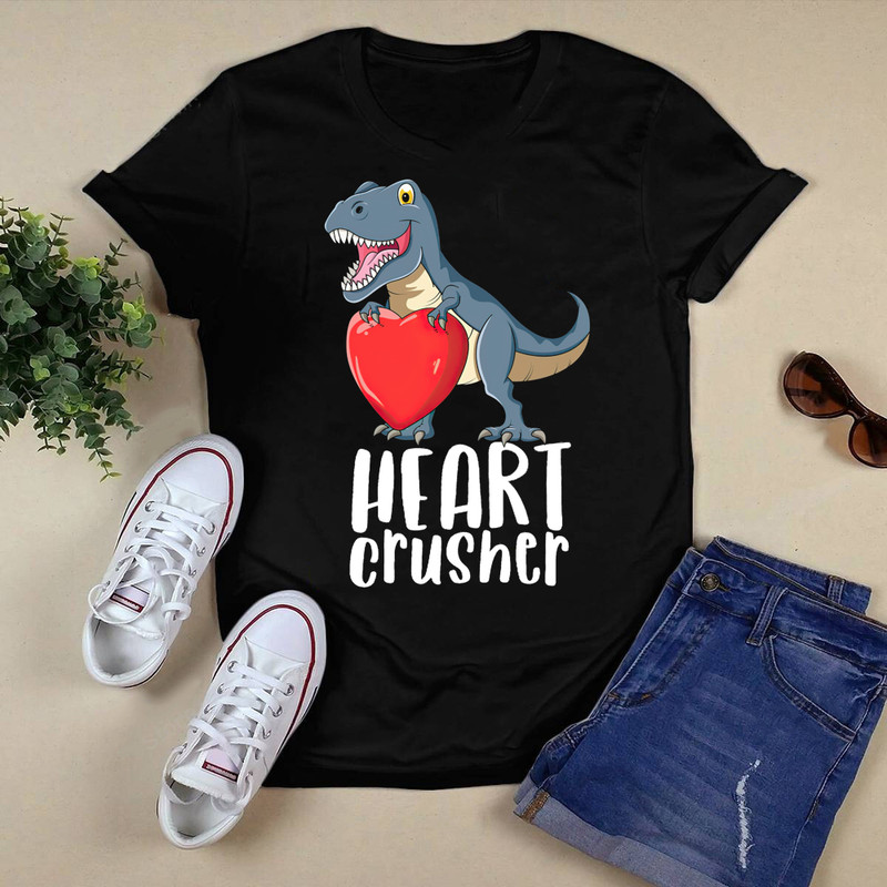 Heart Crusher T Shirt Valentines Day T Rex Dinosaur Kids Tee Long Sleeve Sweatshirt Hoodies.png