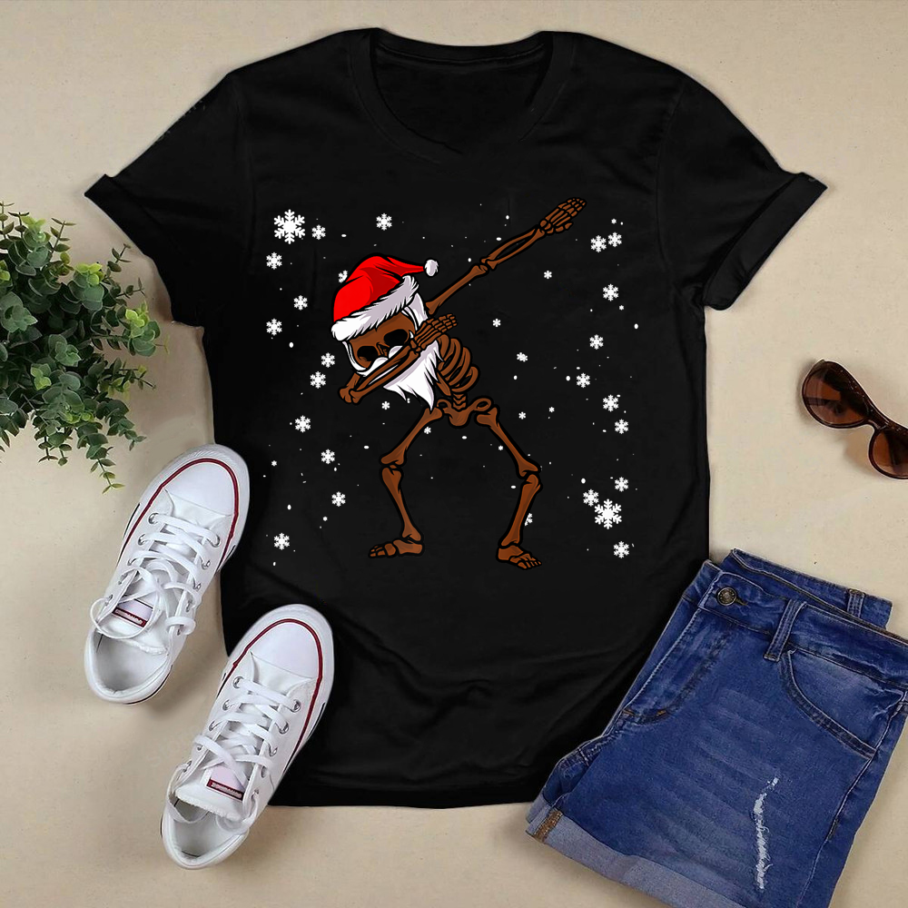 Black Hip Hop Afro American Dabbing Santa Skeleton Xmas Dab Premium T-Shirt.png