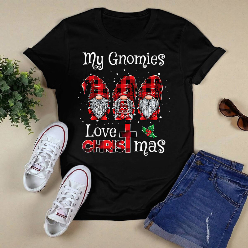 Buffalo Plaid My Gnomies Love Christmas Funny Three Gnomes T-Shirt.png