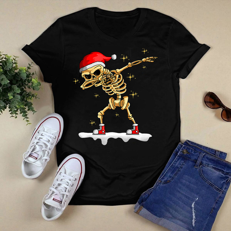 Christmas Cool Skeleton Hat Santa Dabbing Stocking Stuffer Premium T-Shirt.png