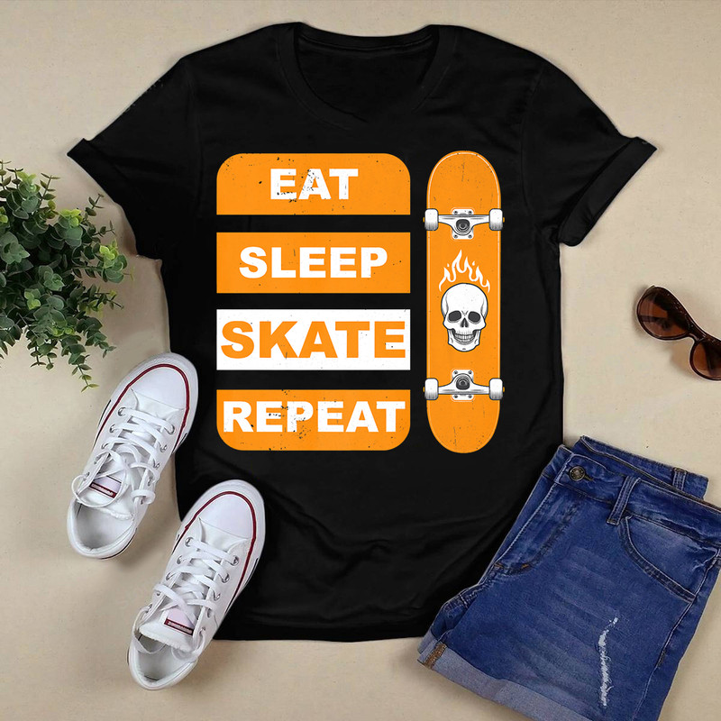 Eat Sleep Skate Repeat Funny Skull Skateboard Premium T-Shirt.png