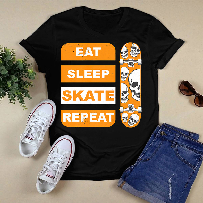 Eat Sleep Skate Repeat Funny Skulls Skateboard Premium T-Shirt.png
