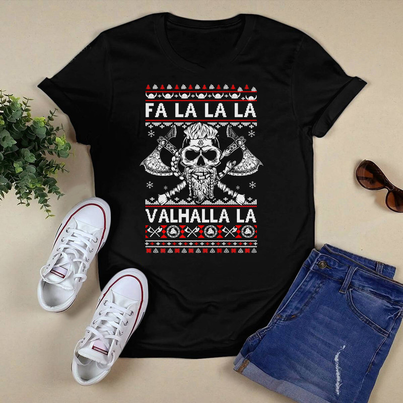 Fa La La Valhalla Viking Skull Christmas Ugly Xmas Premium T-Shirt.png