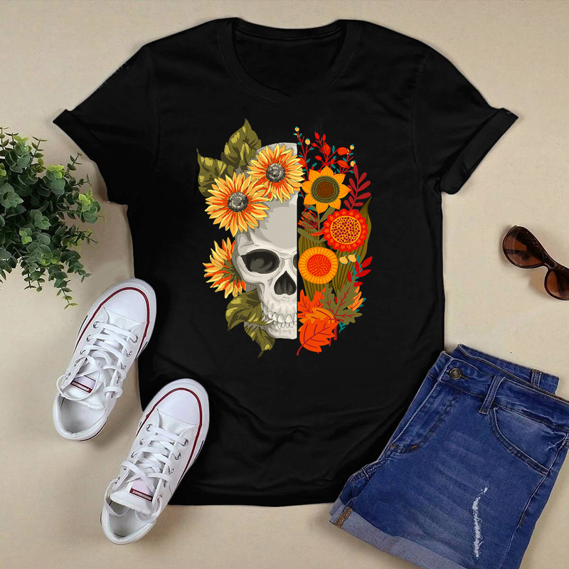 Flower Skull Sunflower Floral Sugar Skull T-Shirt.png