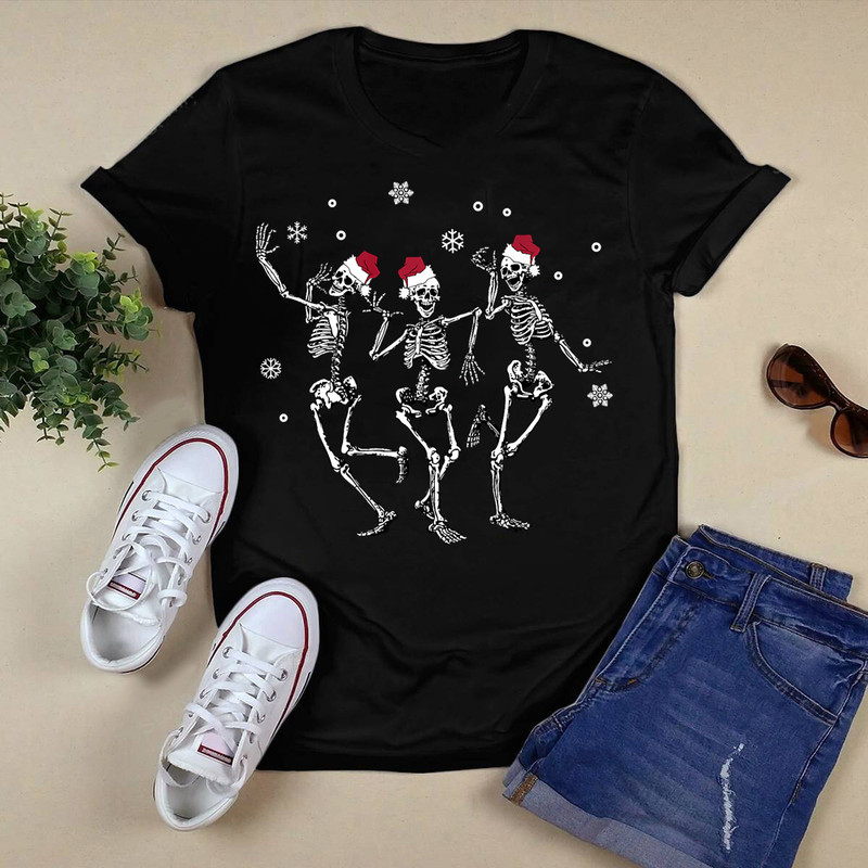 Funny Christmas Dancing Skeleton With Santa Hat Santa Claus Premium T-Shirt.png