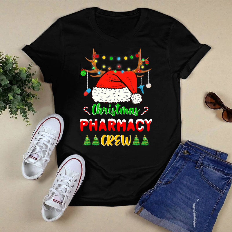Funny Christmas Lights Pharmacy Crew Reindeer Santa T-Shirt.png