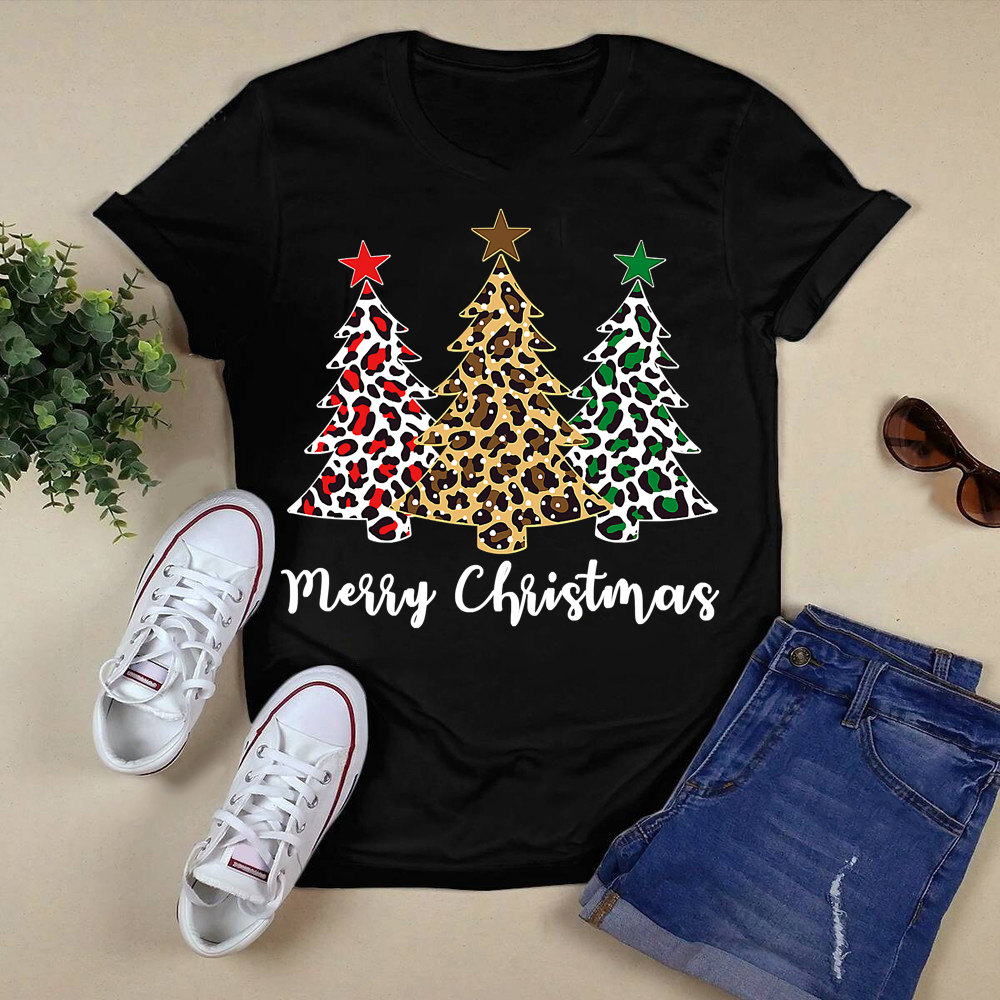 Funny Christmas Tree Leopard Cheetah Print Merry Christmas T-Shirt.png