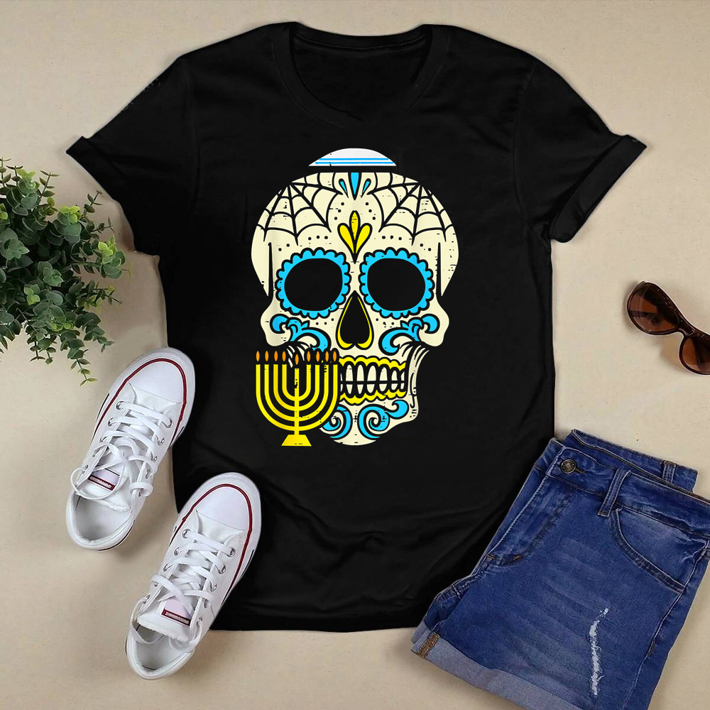 Jewish Sugar Skull Menorah Mexican Hanukkah Chanukah 2021 T-Shirt.png
