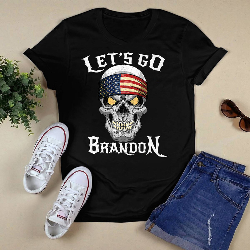 Lets Go Brandon Skull USA Flag Impeach Biden Costume Premium T-Shirt.png