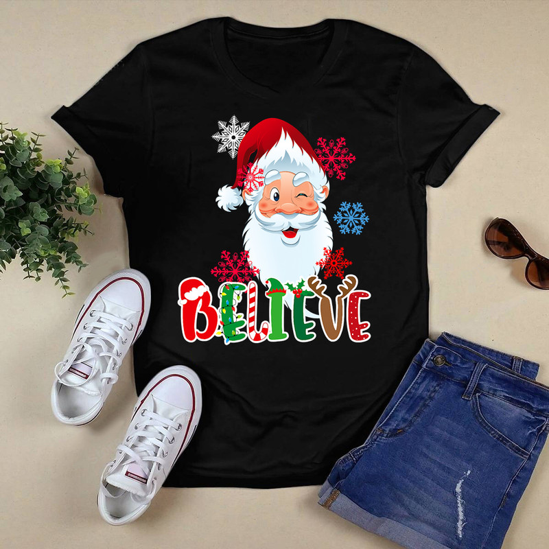 Santa Claus Merry Christmas Believe Christ T-Shirt.png