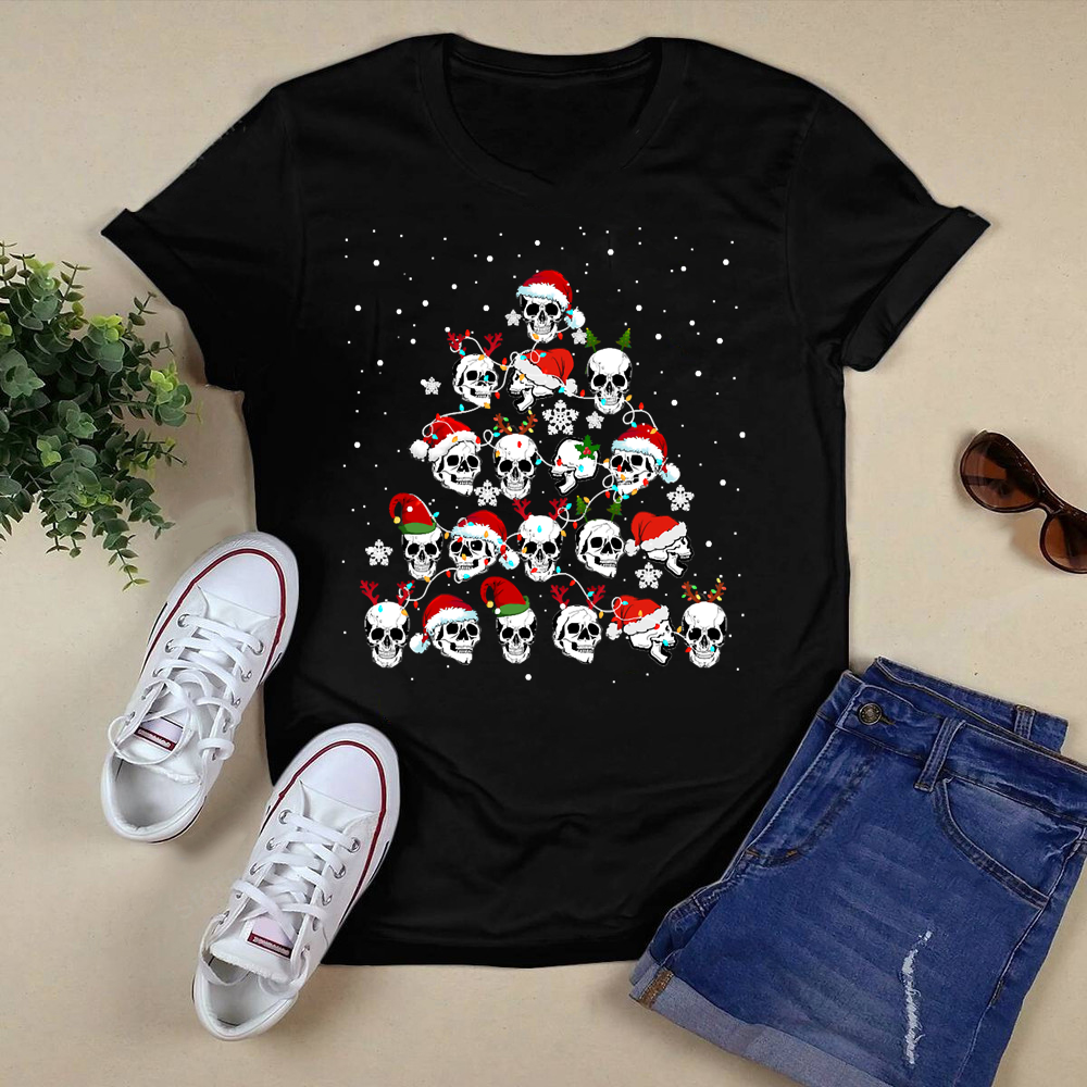 Sugar Skull Christmas Tree Light Pajamas Family Matching Tee T-Shirt.png
