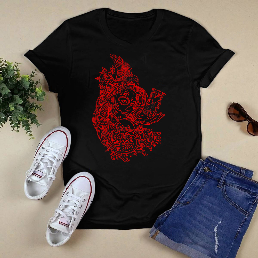 Sugar skull with crow T-Shirt.png