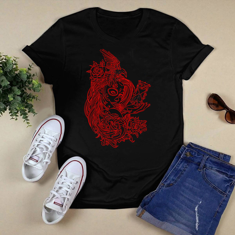 Sugar skull with crow T-Shirt.png