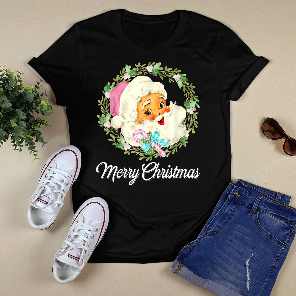 Vintage Pink Santa Claus Pink Christmas Funny T-Shirt.png