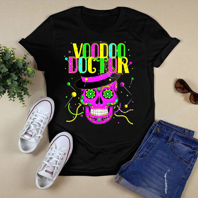 Voodoo Doctor Funny Mardi Gras Shirts Funky Mardi Gras Skull T-Shirt.png