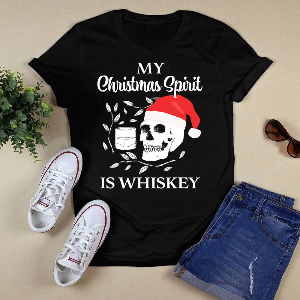 Women and Mens Whiskey Liquor Drinker Skull Tacky Christmas T-Shirt.png