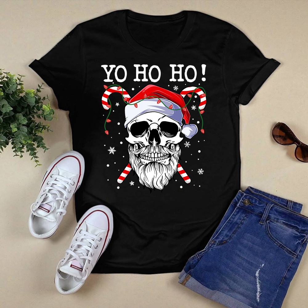 Yo Ho Ho Santa Skull Pirate Christmas Jolly Roger Party Xmas T-Shirt.png