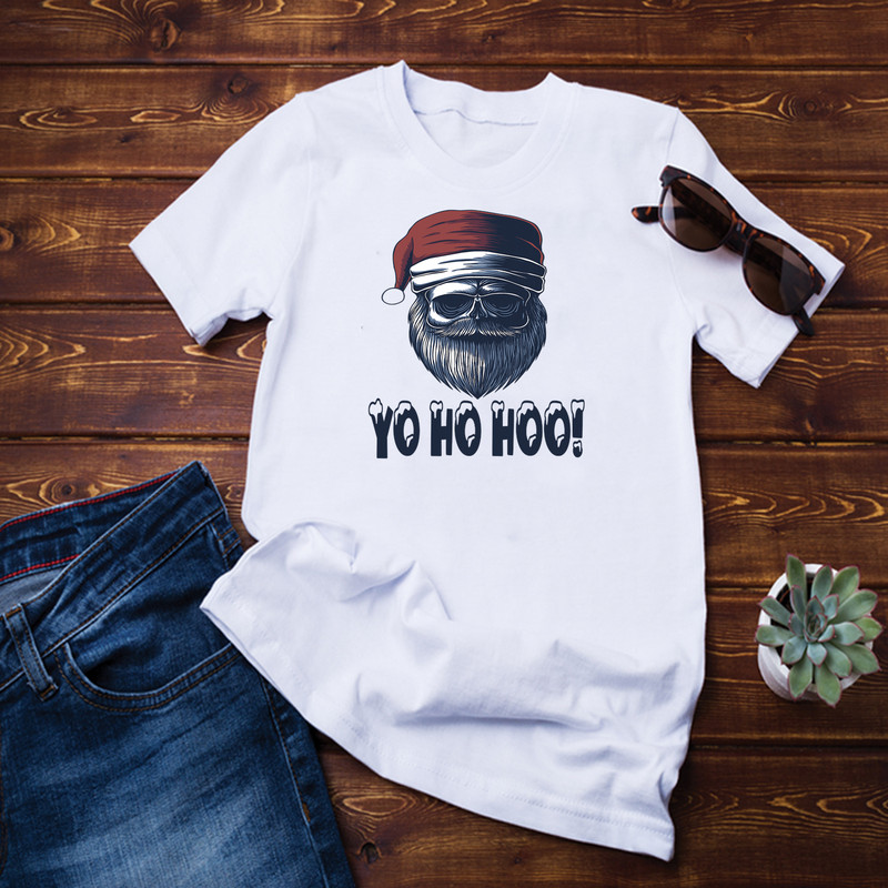 Beard Skull Beard Red Santa Hat Pirate Christmas Pajamas T-Shirt.png