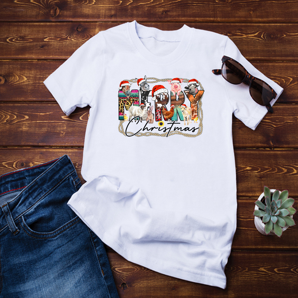 Farm Animals Santa Hat Merry Christmas Farmer T-Shirt.png