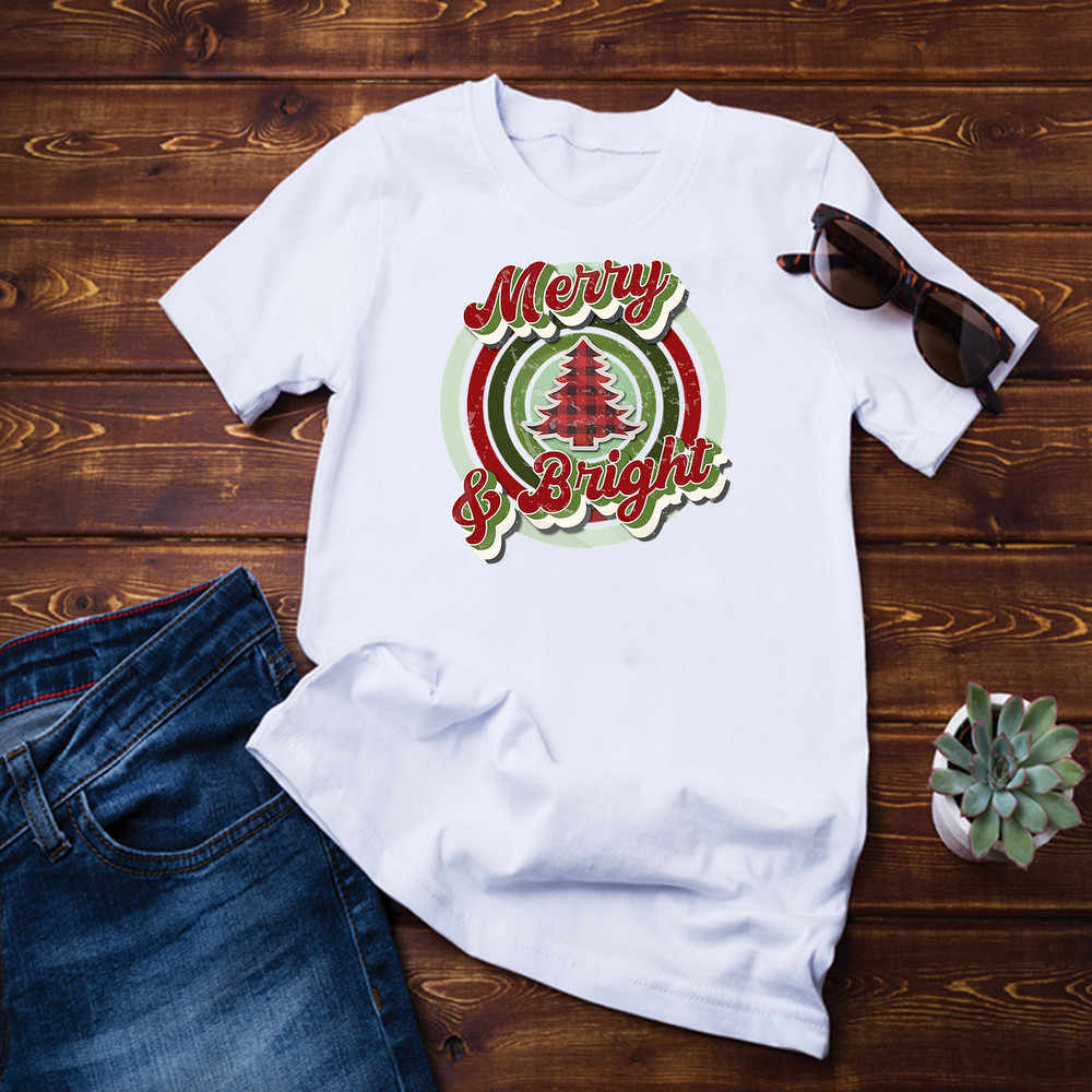 Retro Vintage 70s 80s Christmas Merry and Bright T-Shirt.png
