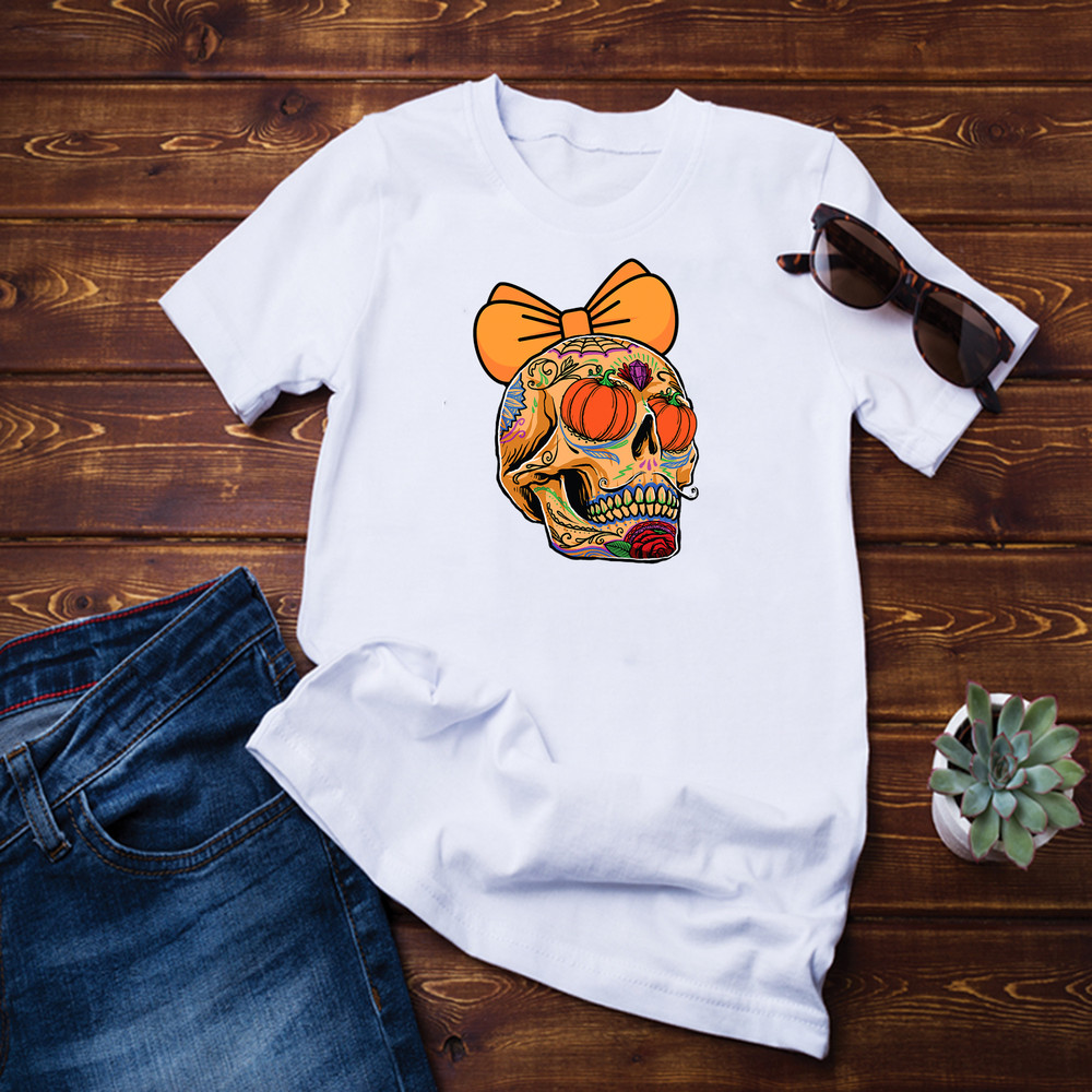 Sugar Skull Pumpkin Eye Girl Skull Cool Halloween Gifts T-Shirt.png