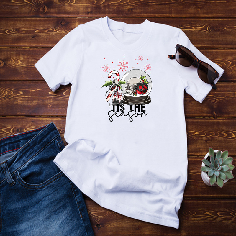 Tis the season spooky Christmas candy cane skull Xmas pajama T-Shirt.png