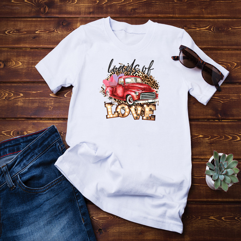 Valentine's Day Loads Of Love Leopard Heart Vintage Truck T-Shirt.png