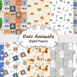 Cute animals, seamless patterns, forest animals pattern.