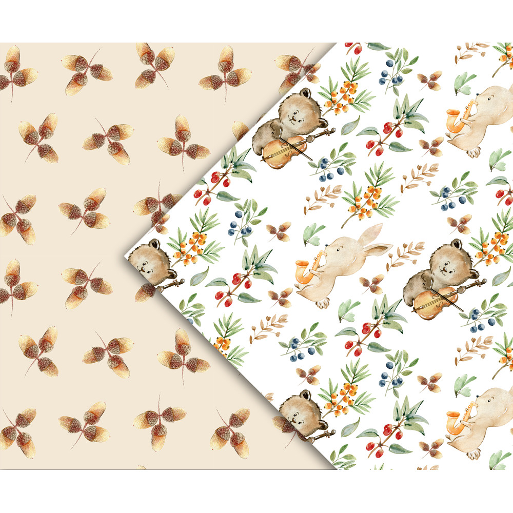 Woodland Animals Papers Fabric Seamless Patterns Music 1