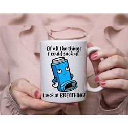 funny inhaler mug, novelty asthma coffee tea cup, breathing problems gifts