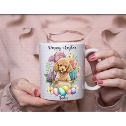 personalised easter mug, easter poodle dog coffee tea cup, easter gifts in the uk