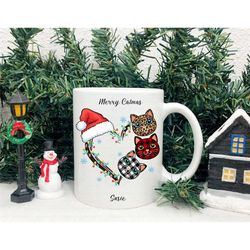 christmas cat mug, kitten xmas plaid cup, cute gifts, xmas eve mug gift, secret santa mugs