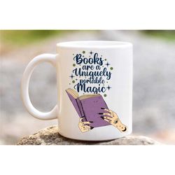 books are uniquely portable magic, gothic theme vibe coffee tea mug, book lover gifts