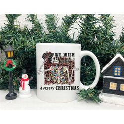 we wish you a creepy christmas mug, festive gothic xmas cup, secret santa goth gift