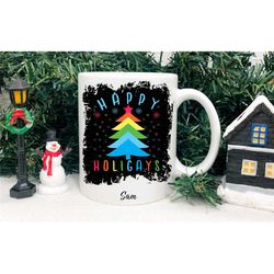 gay pride christmas mug, happy holigays cup, personalised pride lgbtq, secret santa gift