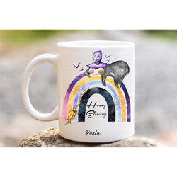 sloth halloween mug, hocus slowcus, halloween rainbow gift ideas, personalised halloween cups