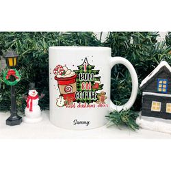 i run on coffee and christmas cheer mug, personalised secret santa xmas gift
