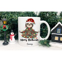 sloth christmas mug, merry slothmas, sloth xmas gift ideas, personalised secret santa gift