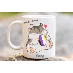 personalised nonbinary mug the non binary life lgbtq hamster nonbinary pride gifts