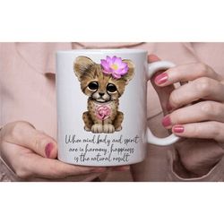 cheetah cub zen mug, yoga lover gift, om aum gifts, meditation mug cup for her