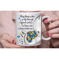 autism mug, autistic elephant coffee tea cup, autism awareness mug, autism gifts in the uk