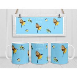 novelty blue tit mug, i loves tits, tit lover gift, bird lover gift, twitcher gifts
