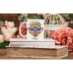 personalised pride coffee mug | gay pride coffee / tea cup | proud say it loud retro gifts for him and her