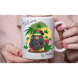 don't worry be happy mug, rasta gnome gonk coffee /tea cup for him, handmade in the uk