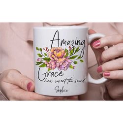 amazing grace mug, personalised religious church hymn gift, in the uk